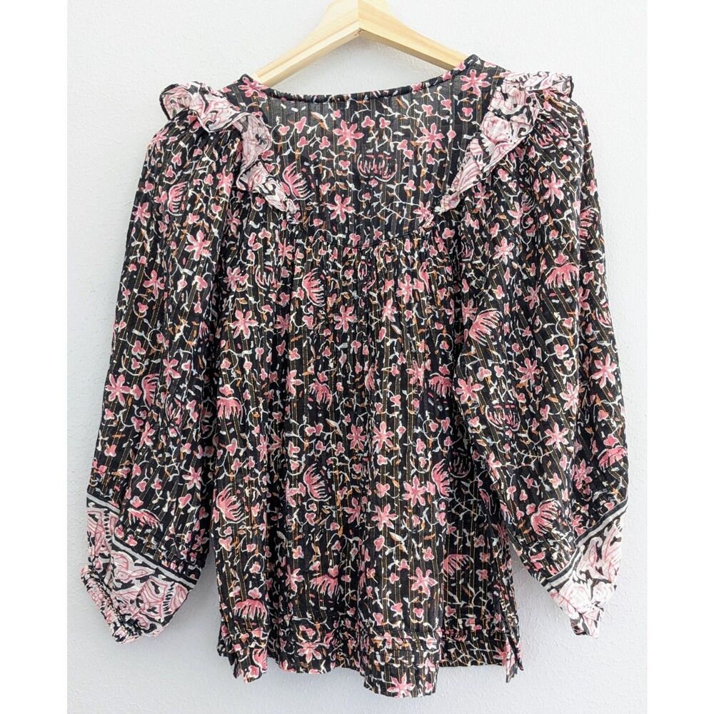 Clobella Brynlee Blouse NWOT Size Small S Black Pink Floral Fan Print Top Sm - Picture 5 of 9